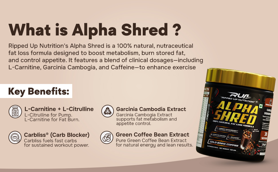 Ripped Up Nutrition Alpha Shred Fat Burner - 150g, Pineapple Mango | With Carbliss® for Blocking Carbs by 40-60% | Weight Management & Metabolism Booster | Enriched with Garcinia Cambogia, Coffee Bean Extra, Caffeine