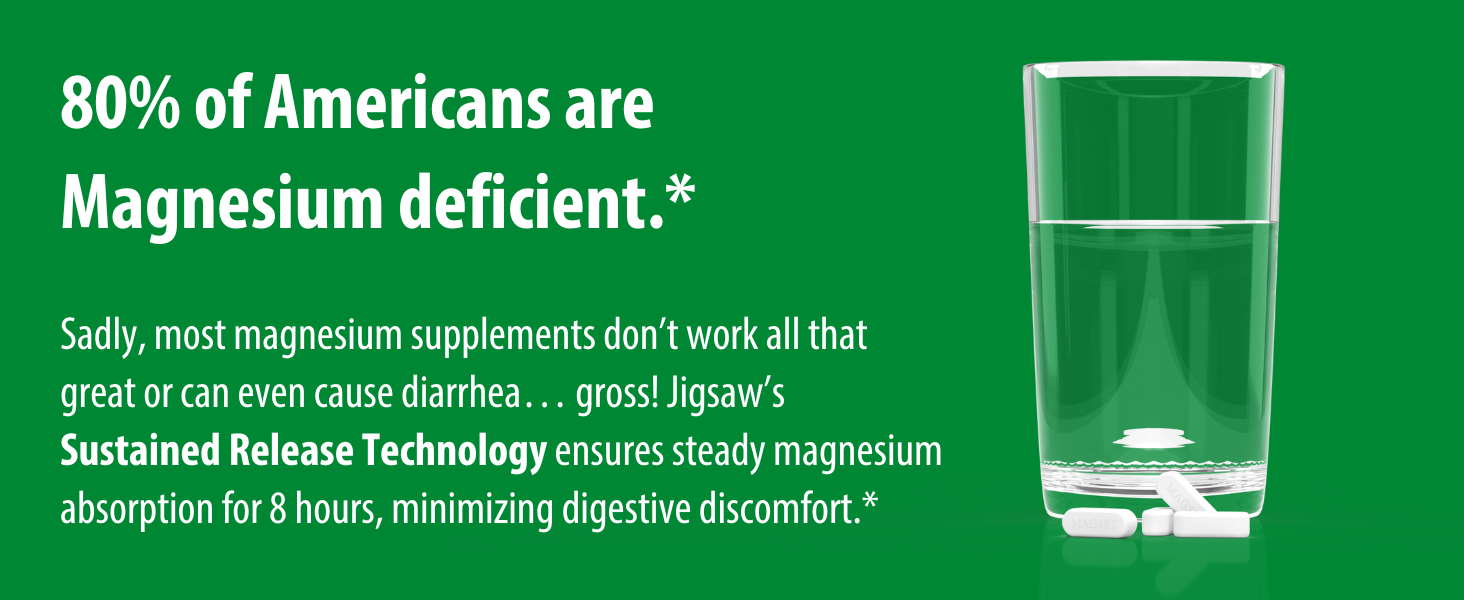 Jigsaw Health MagSRT (B-Free) | Premium, Organic, Slow Release Magnesium Supplement | Active, Bioavailable Magnesium Malate Tablets | 60 Tablets | 15 Servings