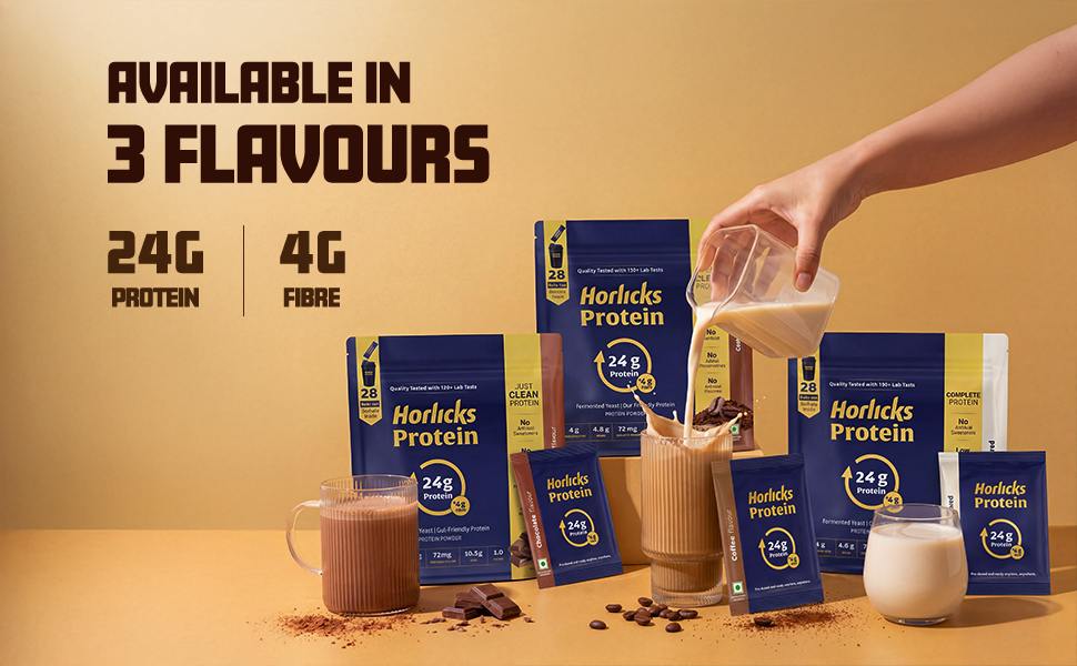 Horlicks Protein Powder 1 Kg Pack | 24g Protein, 4g Fibre per serve | Coffee Flavour | 28 Daily Use Sachets | Fermented Yeast Isolate | Gut-Friendly Protein | Complete | For Men & Women