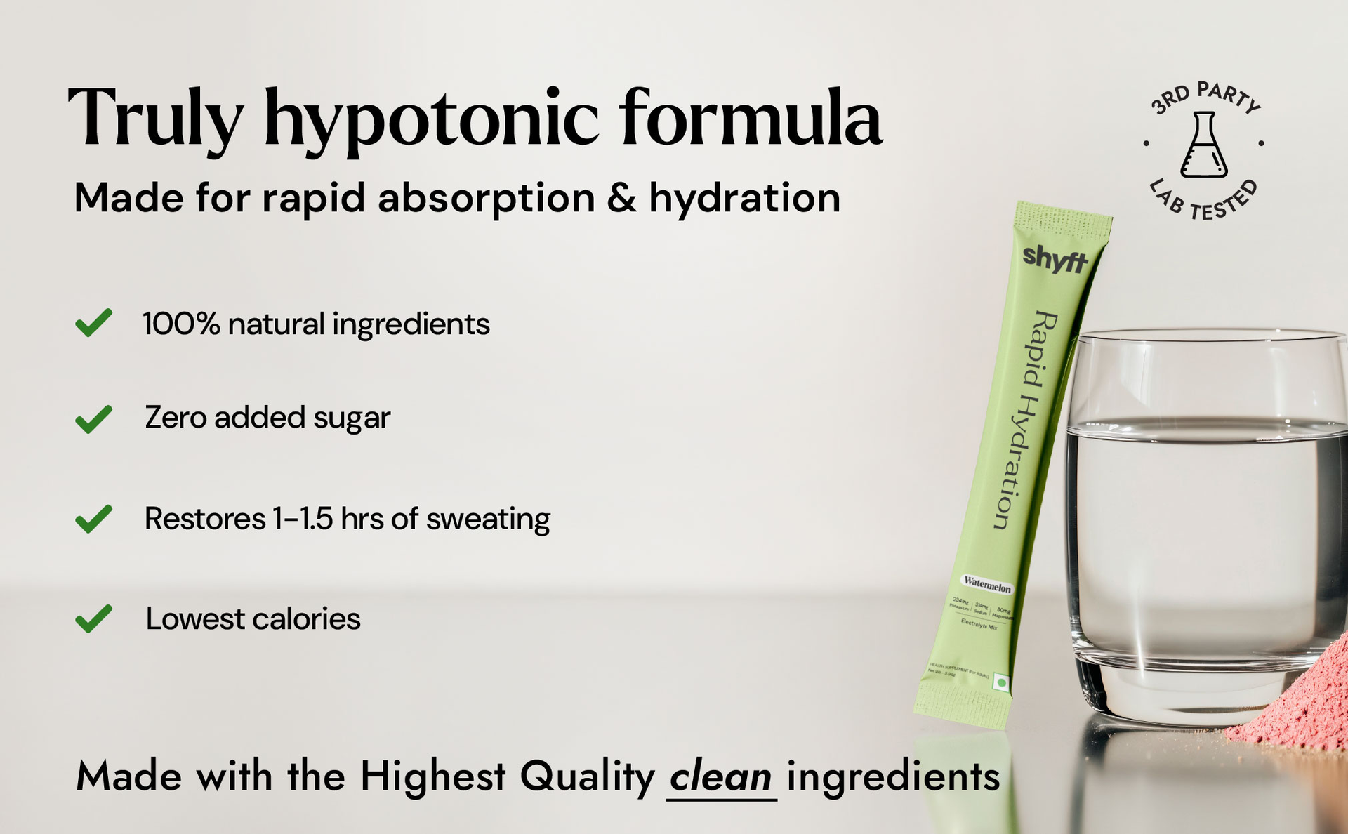 Shyft Rapid Hydration - Watermelon | 25 Sachets | Right sodium, potassium, magnesium mix for Instant Hydration | Absolutely no harmful chemicals | No Artificial Sweetener