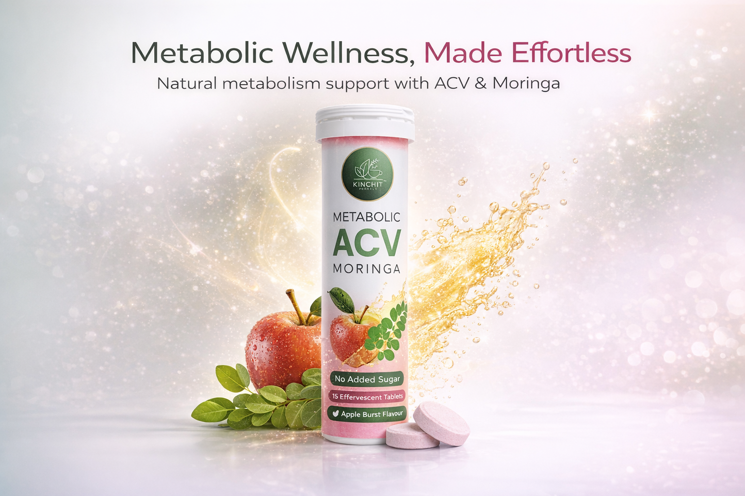 Apple Cider Vinegar (ACV) Effervescent Tablets with Moringa, Vitamin B6 & B12 | No Added Sugar, Stevia Sweetened | Apple Flavour | 30 Tablets (Pack of 2)