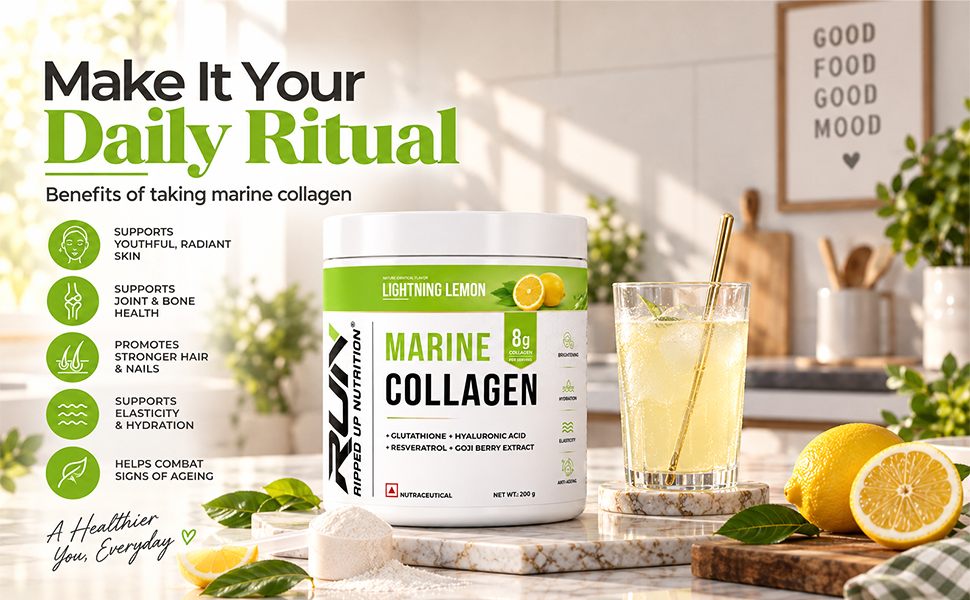Ripped Up Nutrition Marine Collagen Powder | 8.9g Collagen + 200mg Glutathione | Zero Sugar, No Fishy Smell | Skin Glow, Anti-Aging, Hair & Nails | Hyaluronic Acid, Goji Berry, Resveratrol | 200g – Black Currant
