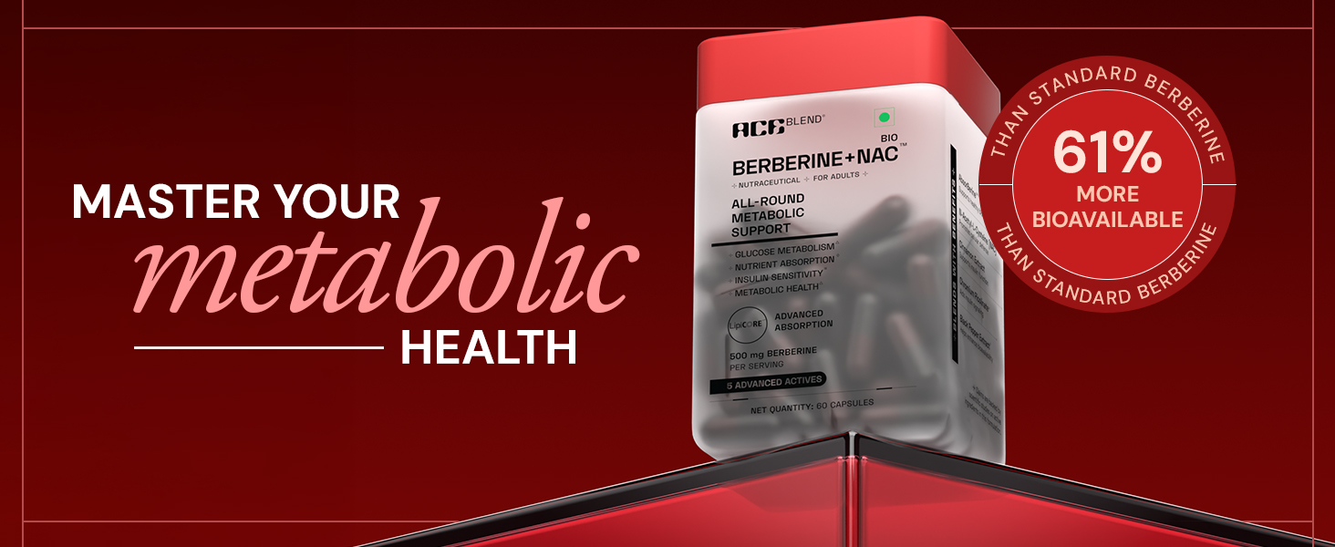 Ace Blend Bio Berberine + NAC | Blood Sugar & Metabolic Support Supplement with AbsorBerine, Cinnamon Extract, Chromium Picolinate & Piperine | For Men and Women | 60 Veg Capsules