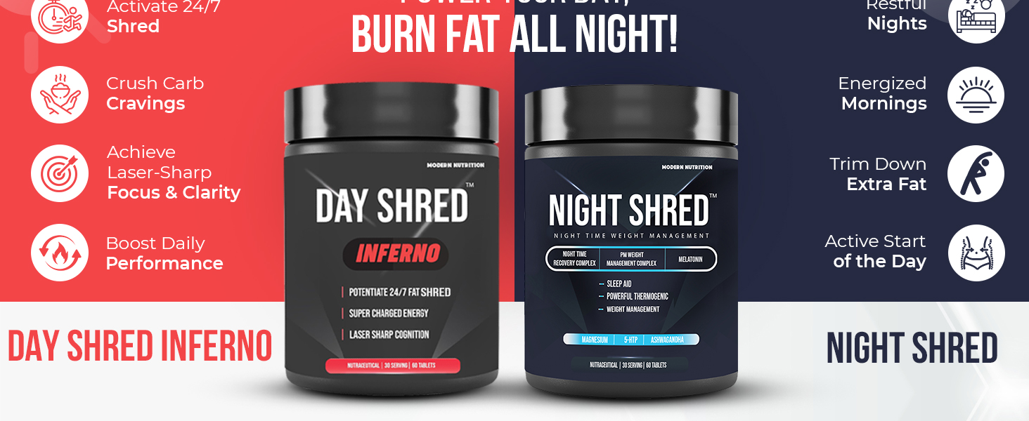 Inferno & Night Shred | Support Weight Management For Men Women | Metabolic Support | 120 Tab
