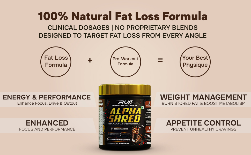 Ripped Up Nutrition Alpha Shred Fat Burner - 150g, Cold Brew Coffee | With Carbliss® for Blocking Carbs by 40-60% | Weight Management & Metabolism Booster | Enriched with Garcinia Cambogia, Coffee Bean Extra, Caffeine
