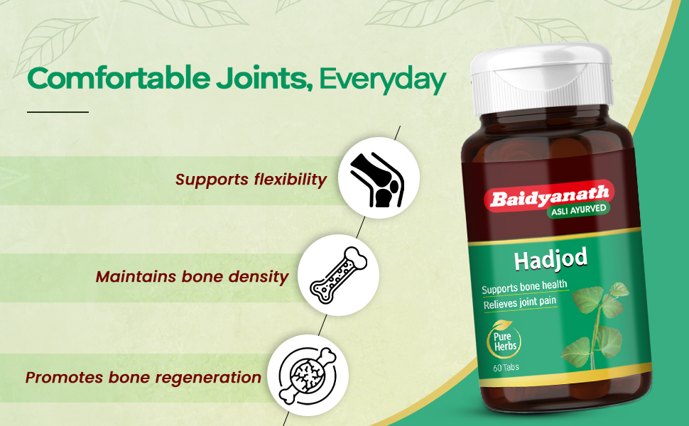 Baidyanath Hadjod - 60 Tablets | Supports Bone Strength, Joint Flexibility & Mobility |