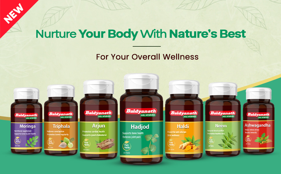 Baidyanath Hadjod - 60 Tablets | Supports Bone Strength, Joint Flexibility & Mobility |