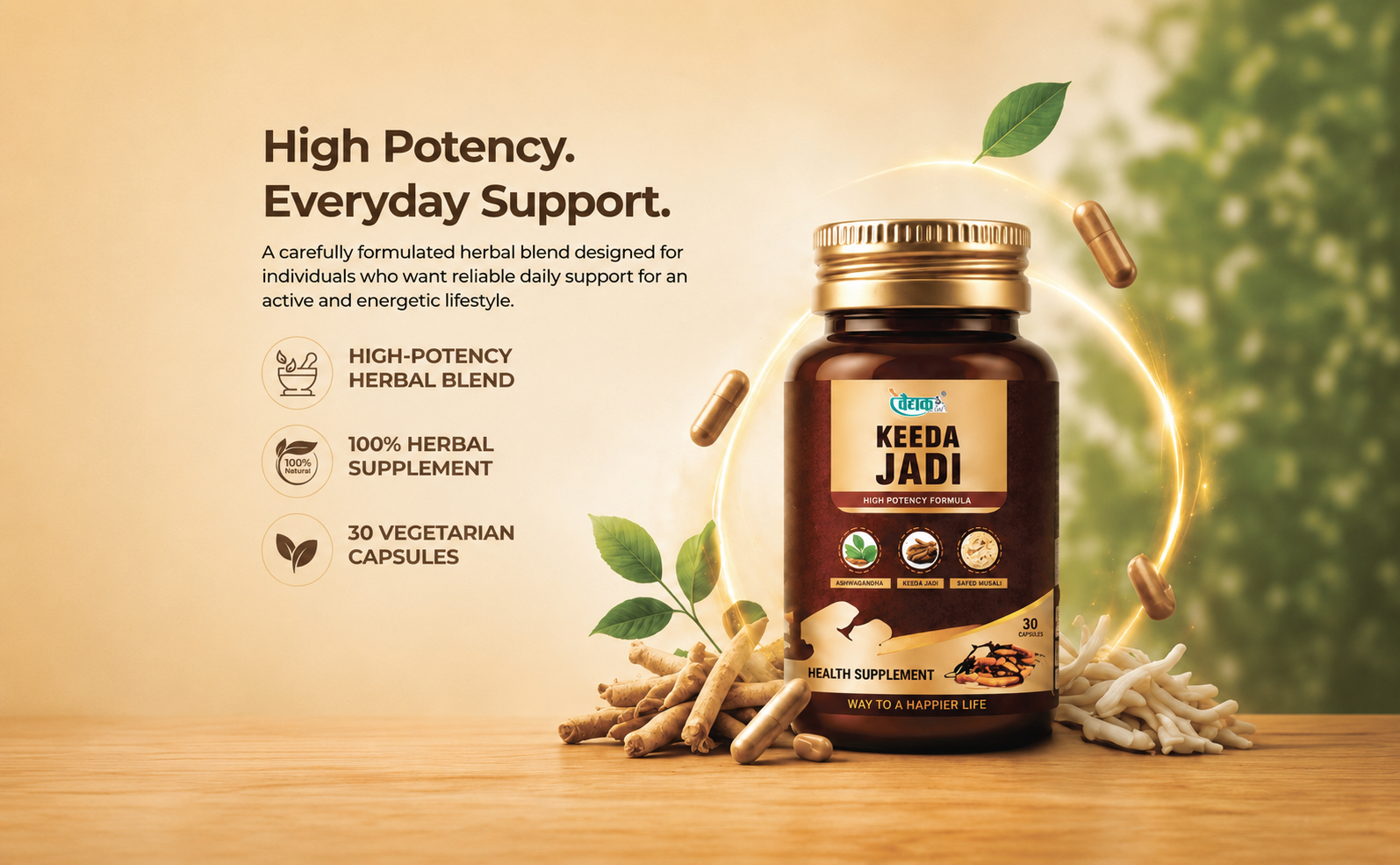 Swadeshi Ayurved Keeda Jadi Capsules 30 | Ayurvedic Herbal Supplement for Daily Energy, Vitality, Stamina & Strength Support | Natural Wellness Supplement