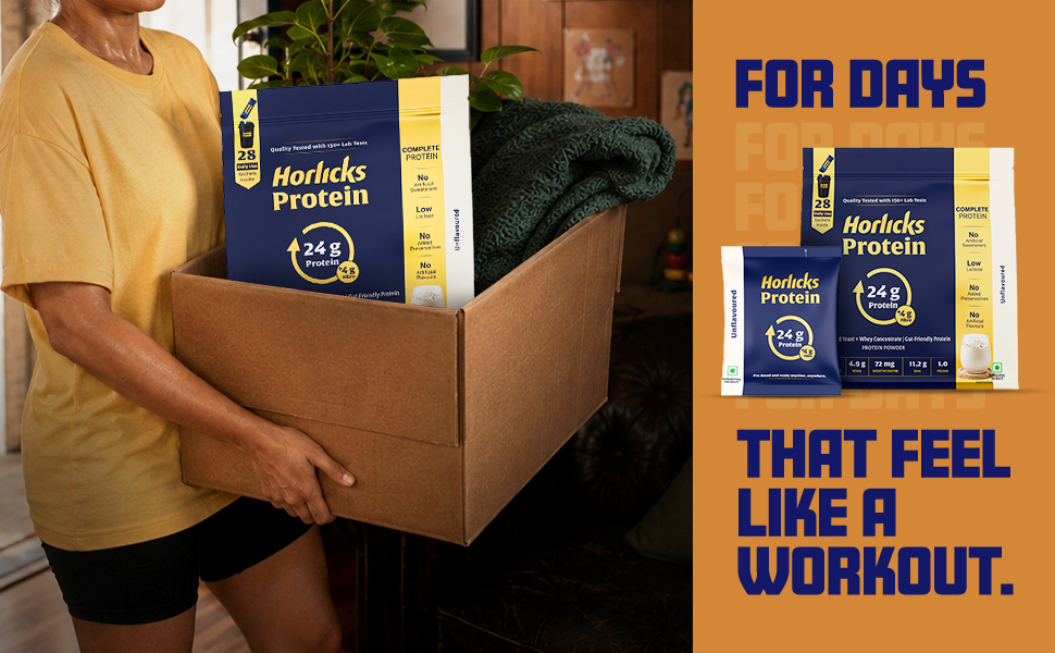 Horlicks, Unflavoured, Protein Powder, 1 Kg, for Gut Health, with Fermented Yeast Protein (79%), Free from Added Preservatives, Convenient Daily Sachets, for Men and Women, 28 Sachets