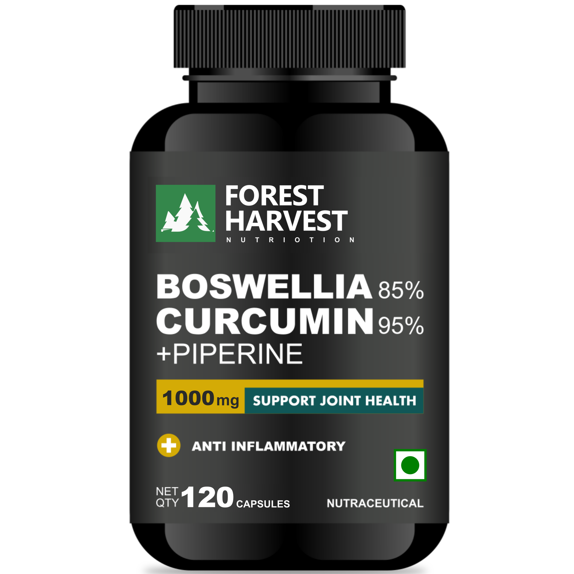 Boswellia 85% & Curcumin 95% with Piperine | 1000 mg per Serving | 120 Veg Capsules | Joint & Inflammation Support | High-Potency, 100% Vegan