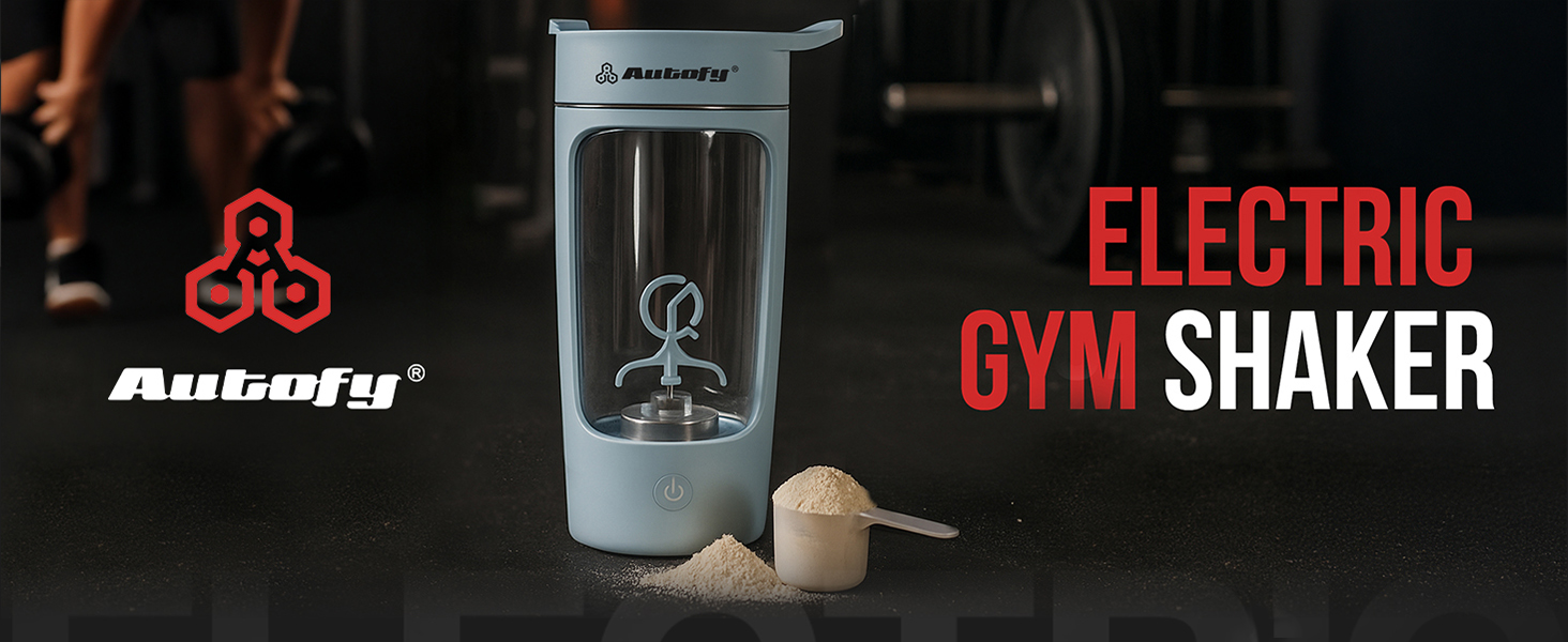 Autofy Electric Shaker for Gym Protein Shaker Bottle 100% Leakproof Design Multipurpose Use Coffee Lassi Milkshake BCAA Mixing Home Office Workout use *60 Mins Runtime* Anti-Skid Base (Black - 650ml)