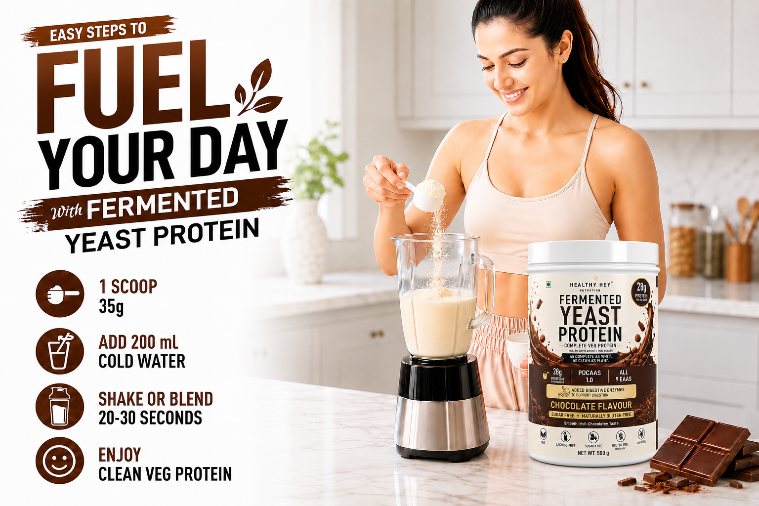 HealthyHey Nutrition Fermented Yeast Protein - Chocolate Flavour - 500g