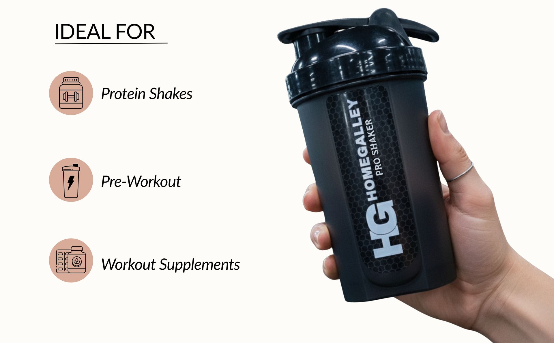 Pro Shaker Bottle with Blender Ball, Leakproof BPA Free Protein Mixer for Gym & Pre/Post Workout with Flip Top Lid, Black 500ml