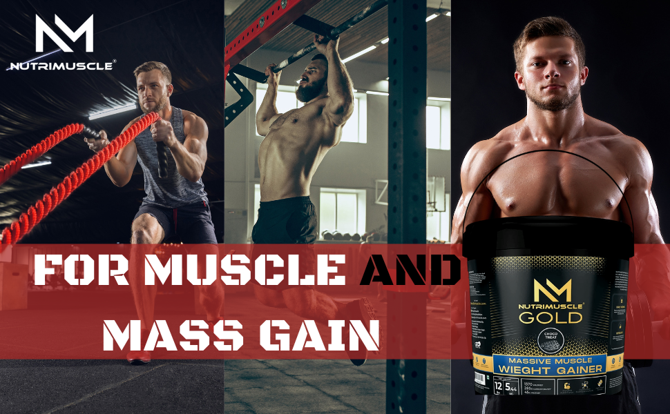NutriMuscle Massive GOLD Weight Gainer Powder – 12 Lbs (5.44 Kg) | Choco Treat Flavour | High Calorie Protein & Complex Carb Blend for Muscle Mass & Weight Gain | Men & Women