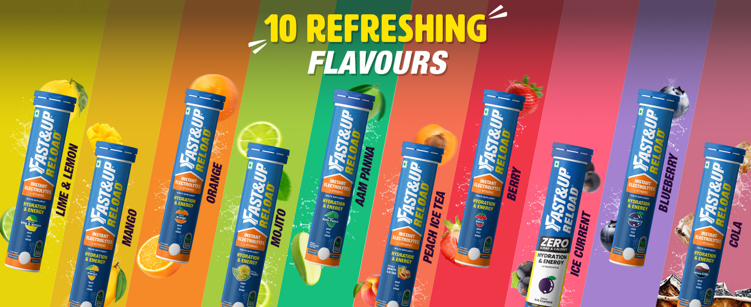 Fast&Up Reload (2.5 Litres) Low Sugar energy drink for Instant Hydration - 10 Effervescent Tablets with 5 Essential Electrolytes + Added Vitamins- Certified Electrolytes Drink - Lime and Lemon flavour