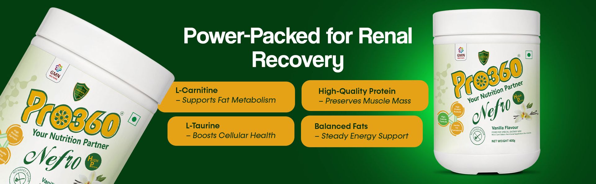Pro360 Nefro HP Powder – Vanilla Flavour, 750g – High Protein Dialysis Care Nutritional Supplement for Renal Support – Vanilla Protein Powder with L-Taurine, L-Carnitine & Essential Nutrients