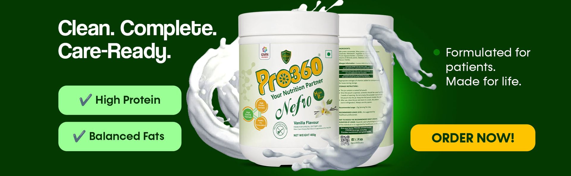 Pro360 Nefro HP Powder – Vanilla Flavour, 750g – High Protein Dialysis Care Nutritional Supplement for Renal Support – Vanilla Protein Powder with L-Taurine, L-Carnitine & Essential Nutrients