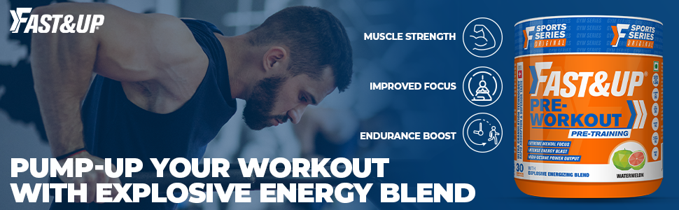 Fast&Up Pre-Workout Supplement Powder (30 Servings, Watermelon Flavour) | Pre Workout Supplement For Men & Women with B-Alanine, Creatine, Taurine For Performance & Energy Boost, 300 gm