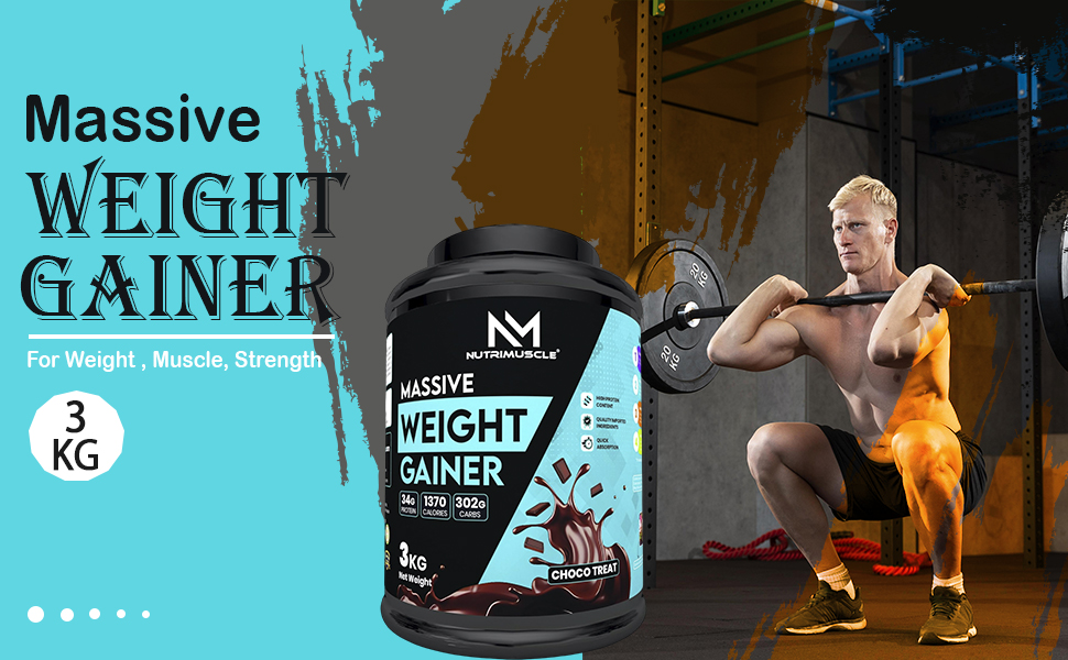 Nutrimuscle® Massive Weight Gainer for Men & Women, 3 Kg – Choco Treat Flavour | High Calorie Formula with Complex Carbohydrates & Protein for Healthy Weight & Muscle Mass Gain