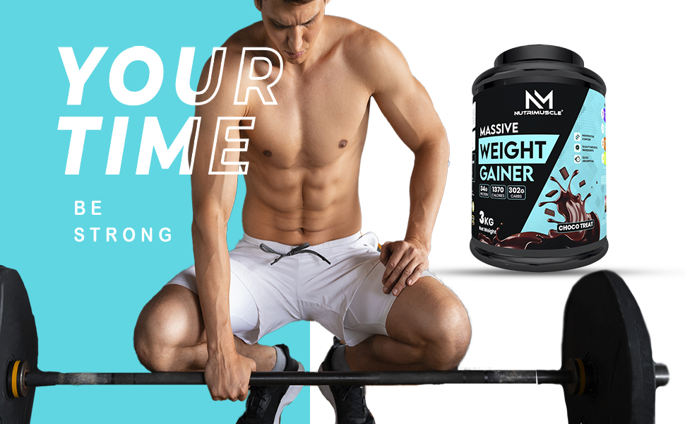 Nutrimuscle® Massive Weight Gainer for Men & Women, 3 Kg – Choco Treat Flavour | High Calorie Formula with Complex Carbohydrates & Protein for Healthy Weight & Muscle Mass Gain
