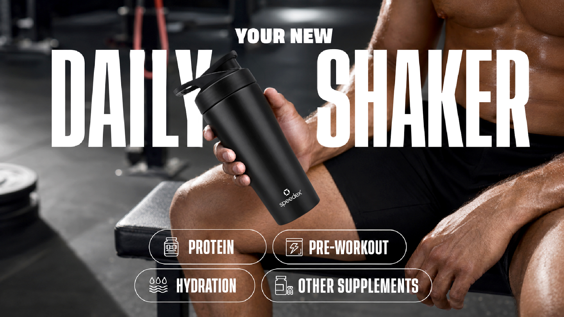 Speedex Stainless Steel Gym Shaker Bottle 750ml with Mixing Ball | Leakproof Protein Shaker for Gym, Wide Mouth, Measurement Markings, Flip Cap | Metal Shaker for Men & Women – Black