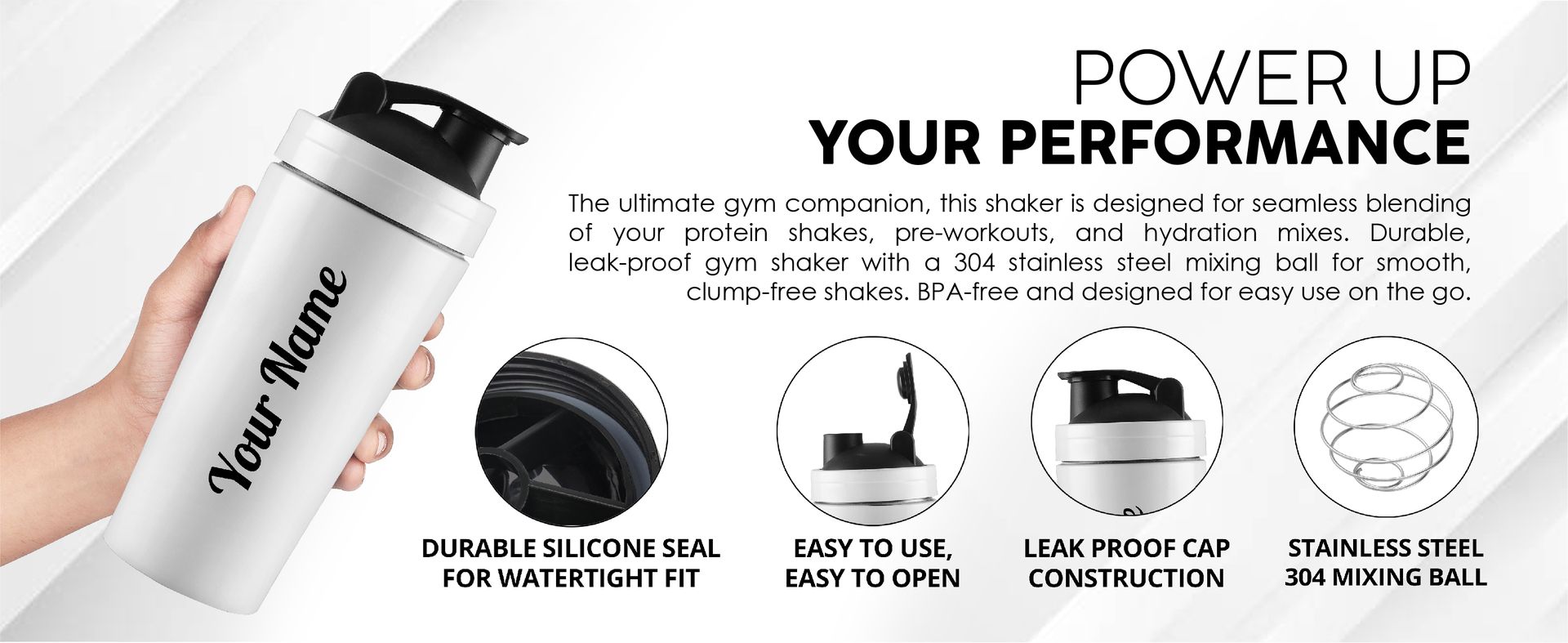 CORPORATE PORIUM Customised Stainless Steel Shaker for Gym (White)- 100% Leakproof Guarantee,Leakproof Gym Shaker for Supplements Water Bpa Free Material Diwali Gift, 700 Milliliter