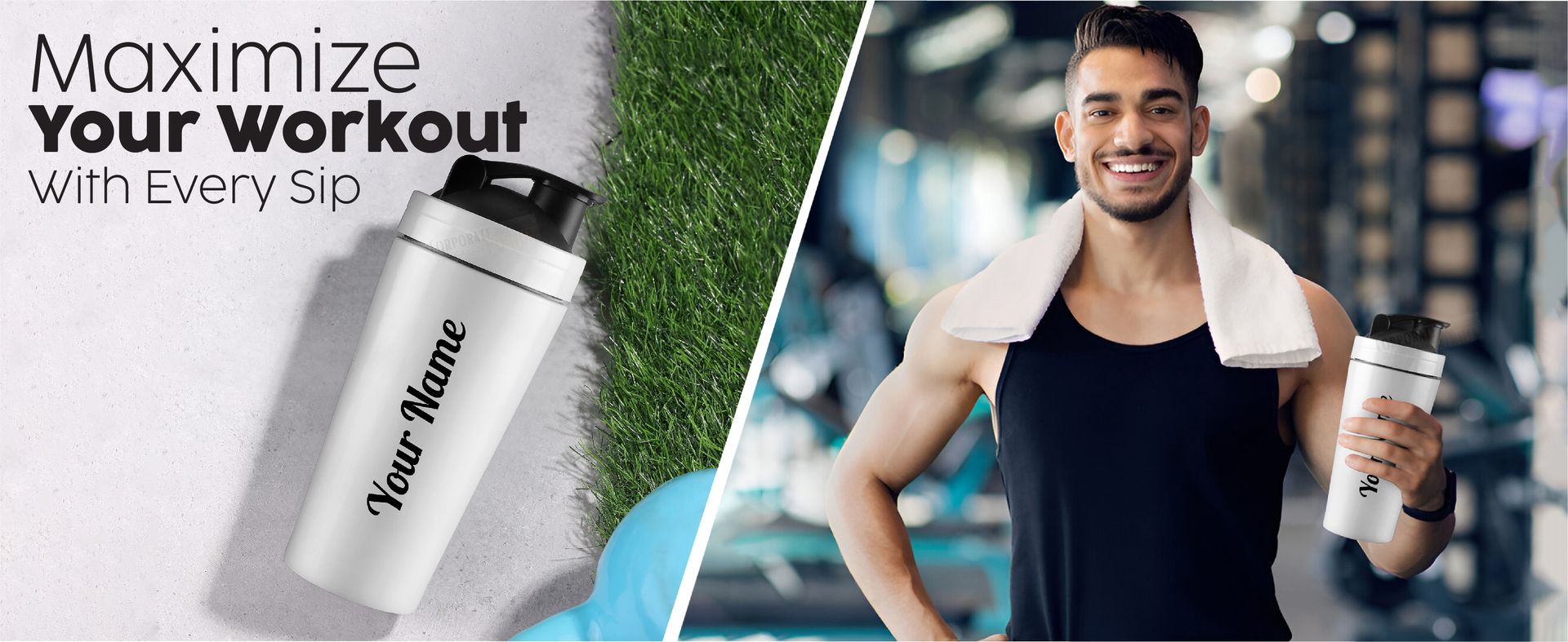 CORPORATE PORIUM Customised Stainless Steel Shaker for Gym (White)- 100% Leakproof Guarantee,Leakproof Gym Shaker for Supplements Water Bpa Free Material Diwali Gift, 700 Milliliter