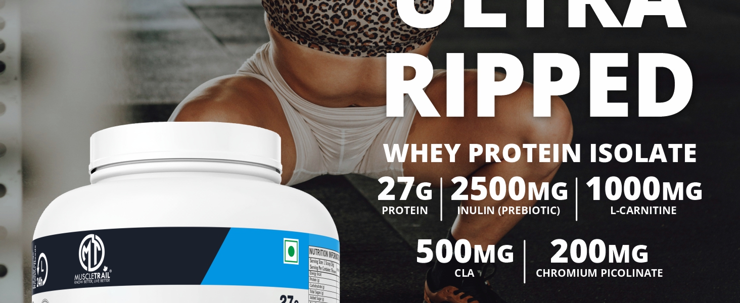 MuscleTrail Pharma Grade Ultra Ripped Whey Protein Isolate - Premium Protein for Men & Women - 27g Protein per Serving - Supports Muscle Growth, Strength & Recovery - L-Carnitine (2KG, Chocolate)