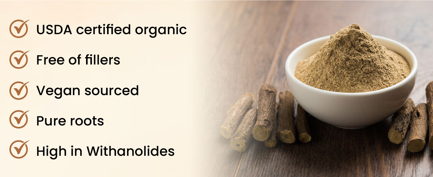 Vlado's Himalayan Organics Organic Ashwagandha Powder 100gm - Withania Somnifera | Pure Ashwagandha Powder Organic -Support Muscle Recovery & Boost Energy Level | USDA Certified Ashwagandha Supplements for Vitality, Strength & Stress Management | 100gm