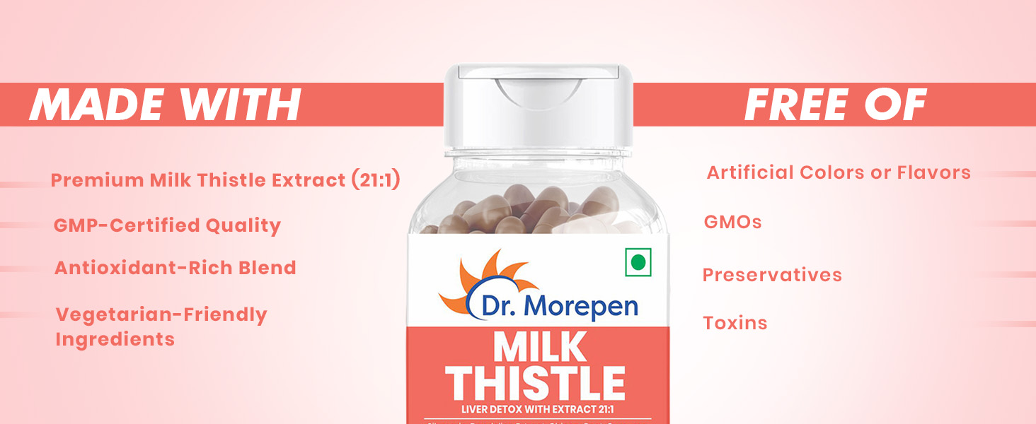 DR. MOREPEN Milk Thistle With Silymarin, Dandelion Extract, Vitamin E & Arginine | Nature's Goodness for Men and Women | 60 Capsules (Pack of 2)