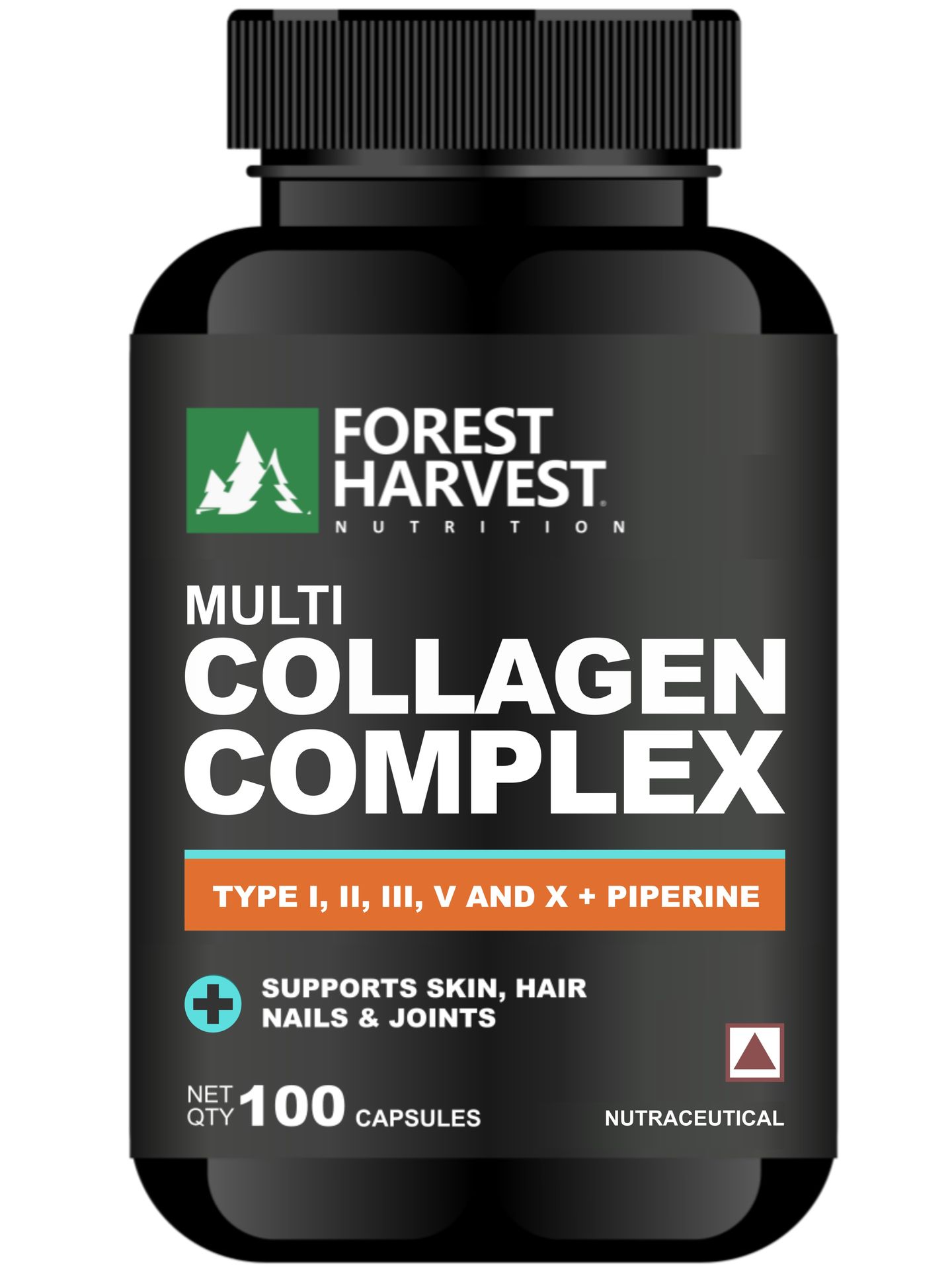 Multi Collagen Complex with Piperine | Types I, II, III, V & X | Supports Skin Elasticity, Hair Strength, Joint & Bone Health | Enhanced Absorption Formula | 100 Capsules | WHO-GMP, HACCP & ISO Certified