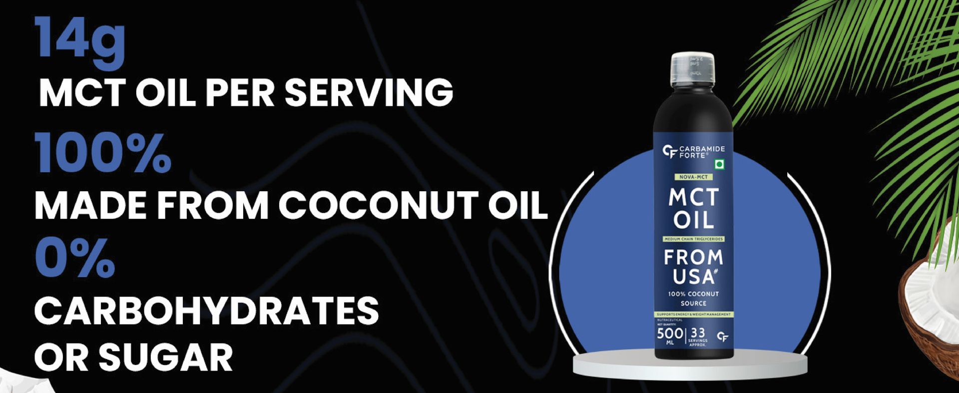 Carbamide Forte Pure MCT Oil C8 From USA | 100% Coconut Source | Keto & Paleo Friendly - 500ml Vegetarian Oil (Pack of 2)