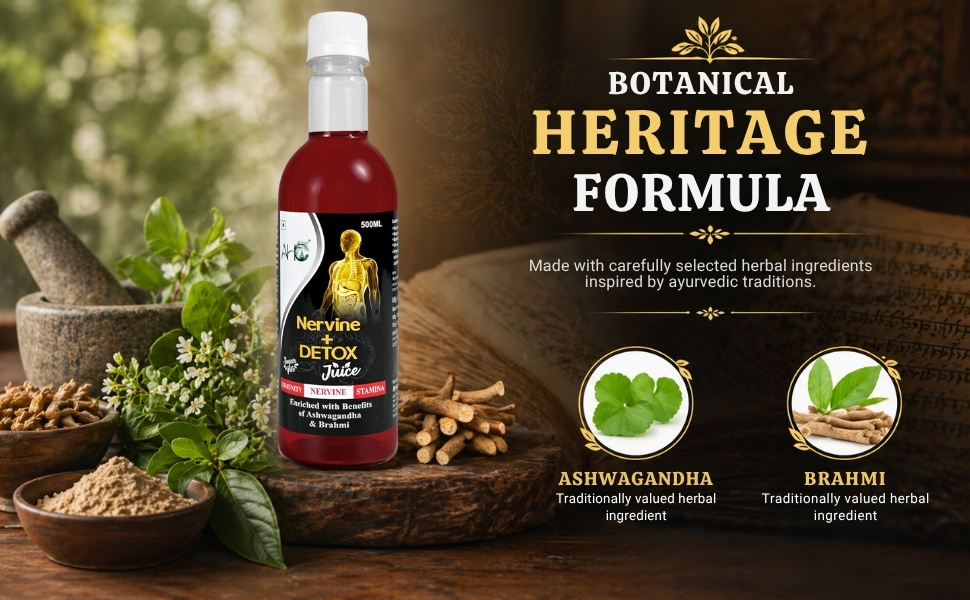 Nervine Detox Ayurvedic Nerve Cleanser & Mind Rejuvenator Natural Formula for Stress Relief, Focus & Nerve Health Brain, Nerves & Mental Wellness |