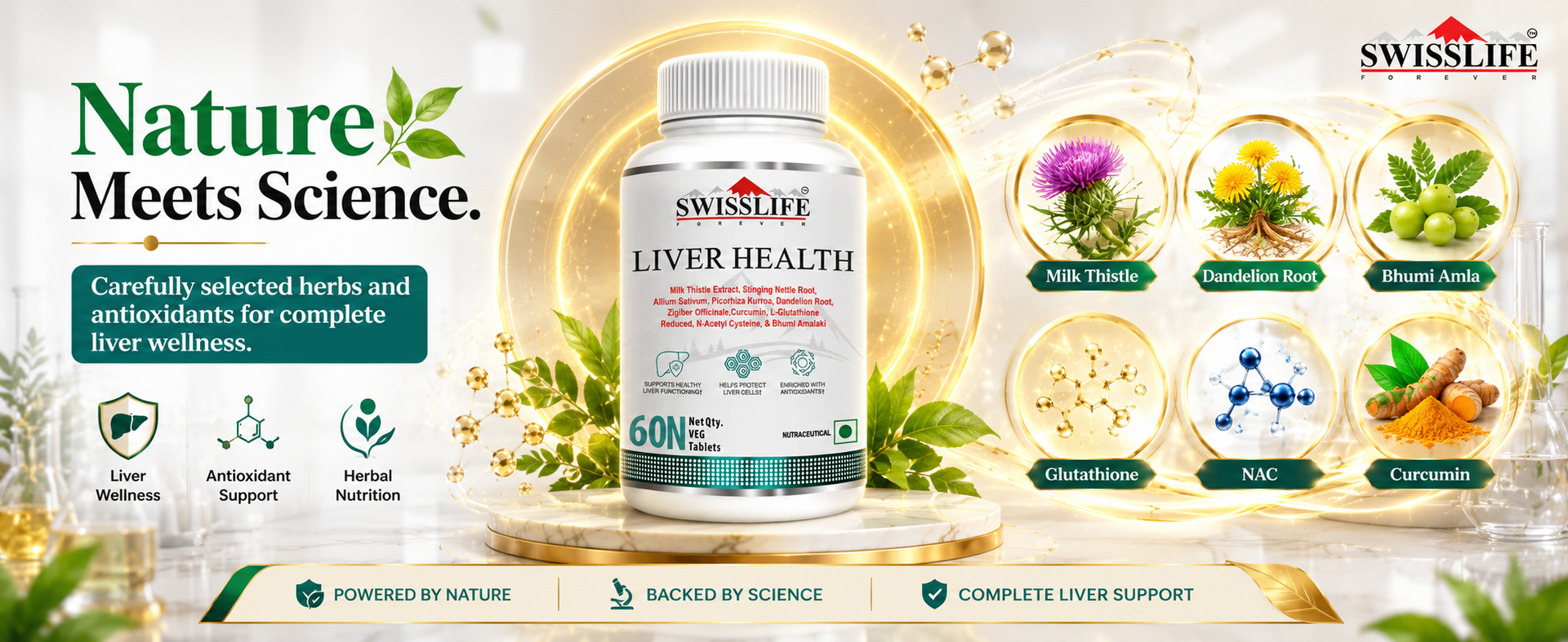 SwissLife Forever Liver Detox & Fatty Liver Support Tablets, 60 Veg
