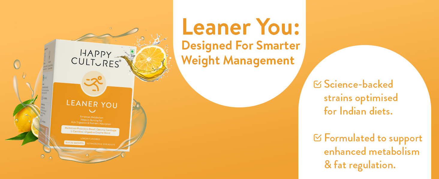 Happy Cultures Leaner you, enhances metabolism & reduces cravings, Probiotics + L carnitine + Garcinia Cambogia, helps weight management & digestion, Men & women, 30- day pack