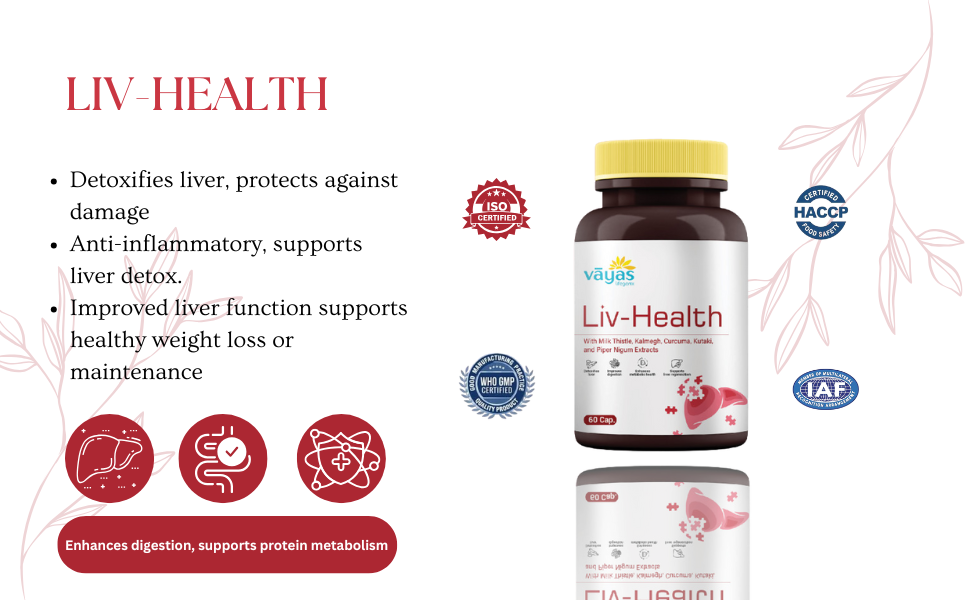 Vayas Liv-Health Liver Detox Capsules – 60 Veg Capsules – With 70% Silymarin and Powerful Herbal Extracts – Liver Support for Men & Women | Pack of 1