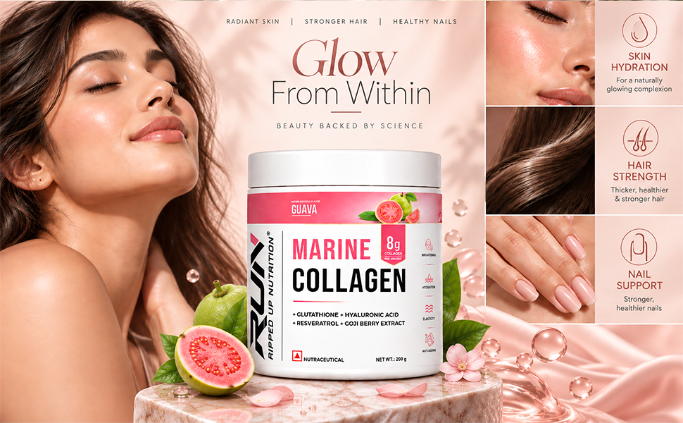 Ripped Up Nutrition Marine Collagen Powder | 8.9g Collagen + 200mg Glutathione | Zero Sugar, No Fishy Smell | Skin Glow, Anti-Aging, Hair & Nails | Hyaluronic Acid, Goji Berry, Resveratrol | 200g – Orange