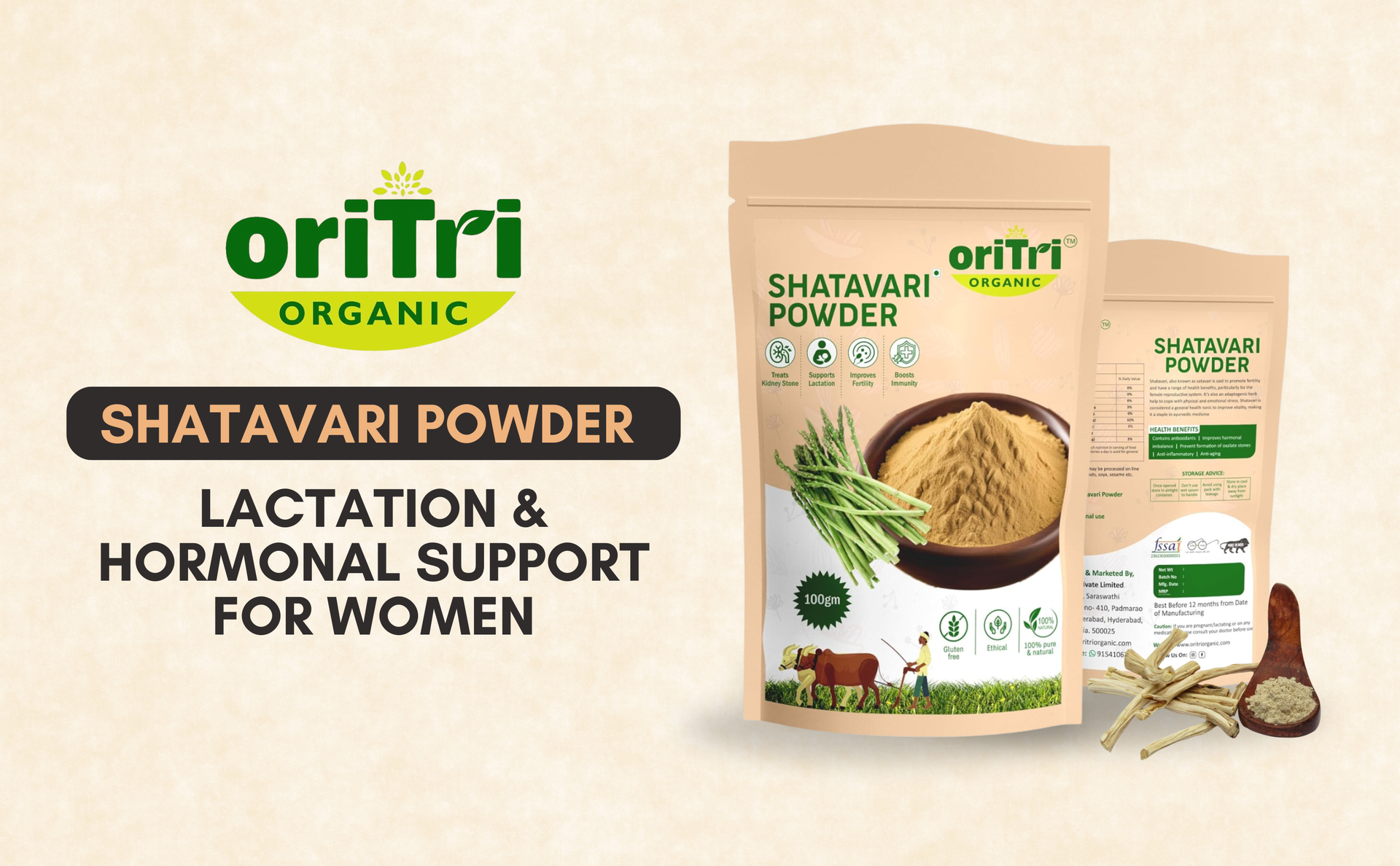 Oritri Organics 100g Shatavari Powder | Natural Lactation & Hormonal Support for Women | Promotes Breast Milk Production & Wellness | Pure, Non-GMO Ayurvedic Herbal Supplement