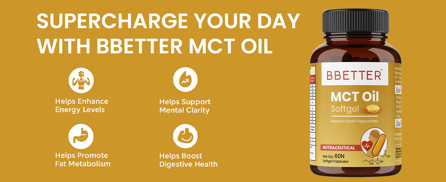 BBETTER MCT Oil Softgels | C8 Caprylic & C10 Capric Acid | Supports Energy, Metabolism, Focus & Brain Function | Keto & Paleo Friendly | 120 Softgels