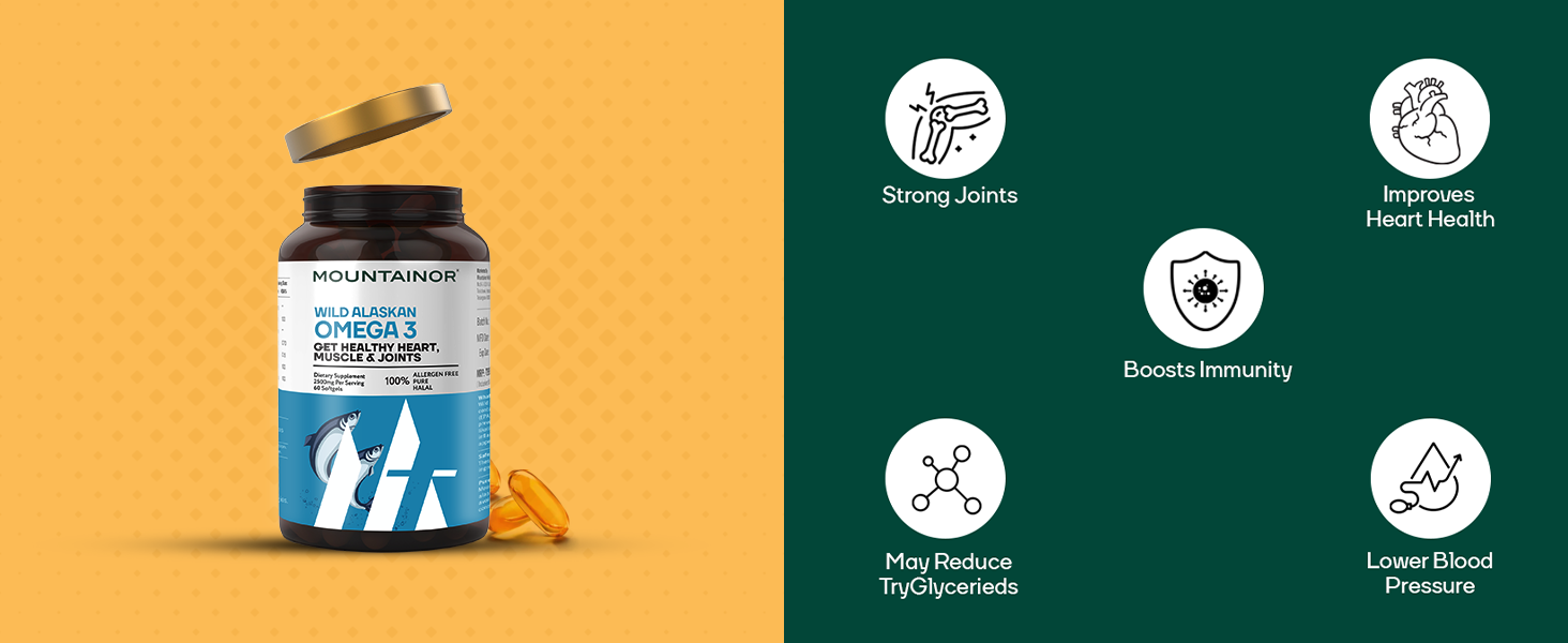 MOUNTAINOR Omega 3 Fish Oil 2500MG Triple Strength Contains - 1100mg EPA & 700mg DHA Per Serving Purified & Mercury Free with No Fishy Burps for Heart, Brain & Joint Health (50 Softgels)