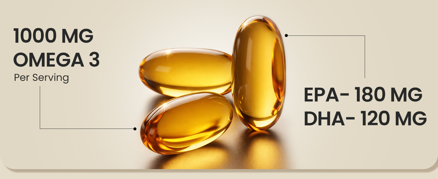 Herbal Max Omega-3 Fish Oil Capsules – 180 Capsules (Pack of 3) | 1000mg Fish Oil with 180mg EPA & 120mg DHA | Heart, Brain & Joint Support | Mercury-Free & Odorless