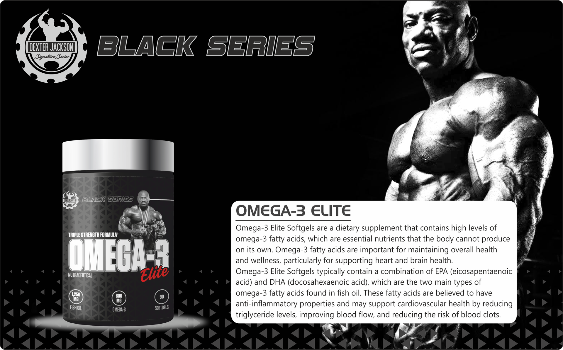 Dexter Jackson Signature Series Black Series Omega-3 Elite | Fish Oil - 1250Mg, Omega-3-800Mg | 90 Softgels - Joint Support Supplement