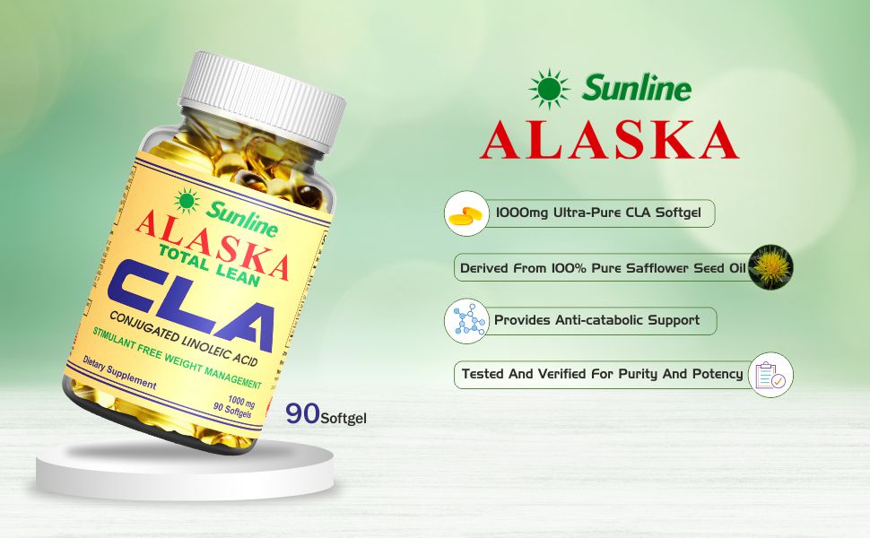 Sunline Alaska CLA | Total Lean | Dietary Supplement - 1000 Mg, 90 Softgels - Natural Weight Management and Lean Muscle Support