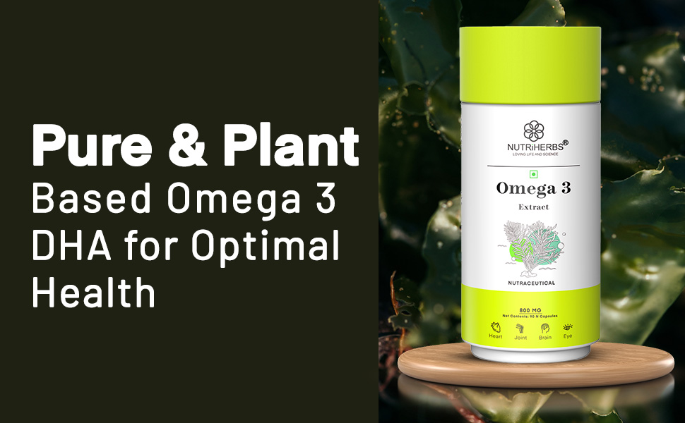 NUTRI HERBS Vegetarian Omega-3 Fatty Acids 800mg Capsule– Plant-Based DHA & EPA omega 3 supplement | Supports Joint, Eye & Skin Health | No Fish Oil | for Men & Women | 90 Capsules Pack of 3 ( for men & women)