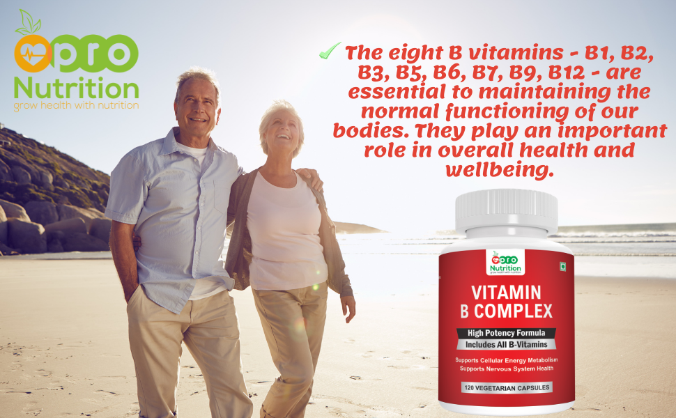 Pronutrition B Complex Vitamins - ALL B Vitamins Including B12, B1, B2, B3, B5, B6, B7, B9, Folic Acid - Vitamin B Complex Supplement for Stress, Energy and Healthy Immune System 120 Veg capsules