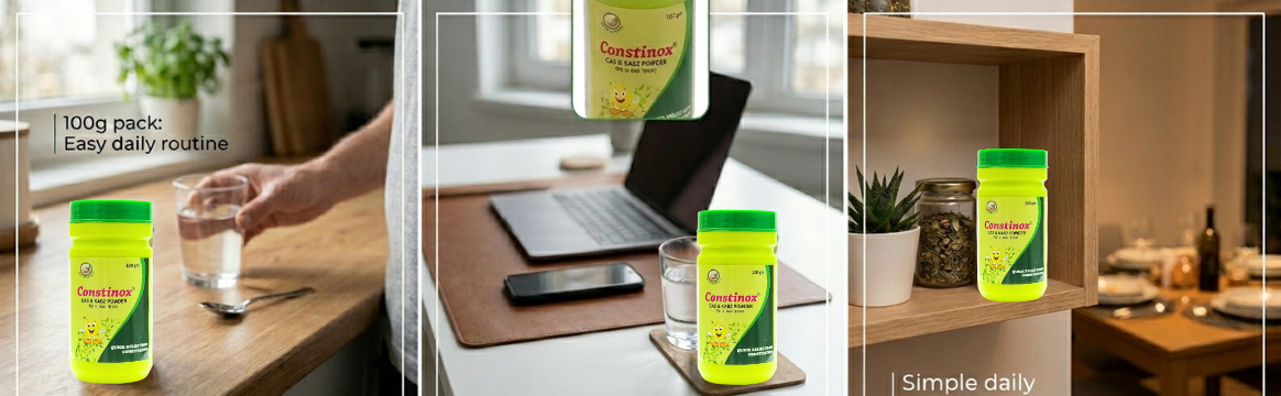 LA BOTANIQUE Constinox® Herbal Powder for Gas, Bloating & Constipation Relief | With Isabgol, Harad, Trikatu & Yashtimadhu | Ayurvedic Digestive Support | 100g