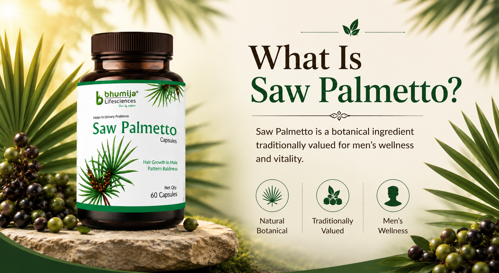 Bhumija Lifesciences Saw Palmetto 460mg with Nettle Root | 60 Caps