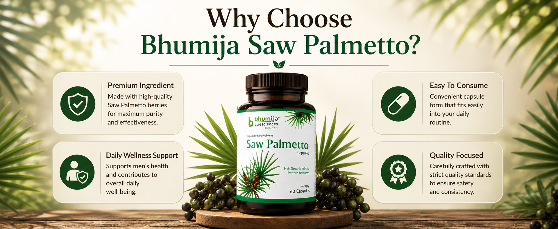 Bhumija Lifesciences Saw Palmetto 460mg with Nettle Root | 60 Caps