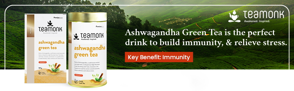 Teamonk High Mountain Ashwagandha Green Tea Whole Leaf (100 Cups) - 200 g. Tea for Anxiety and Stress Relief. Known to Boost Memory