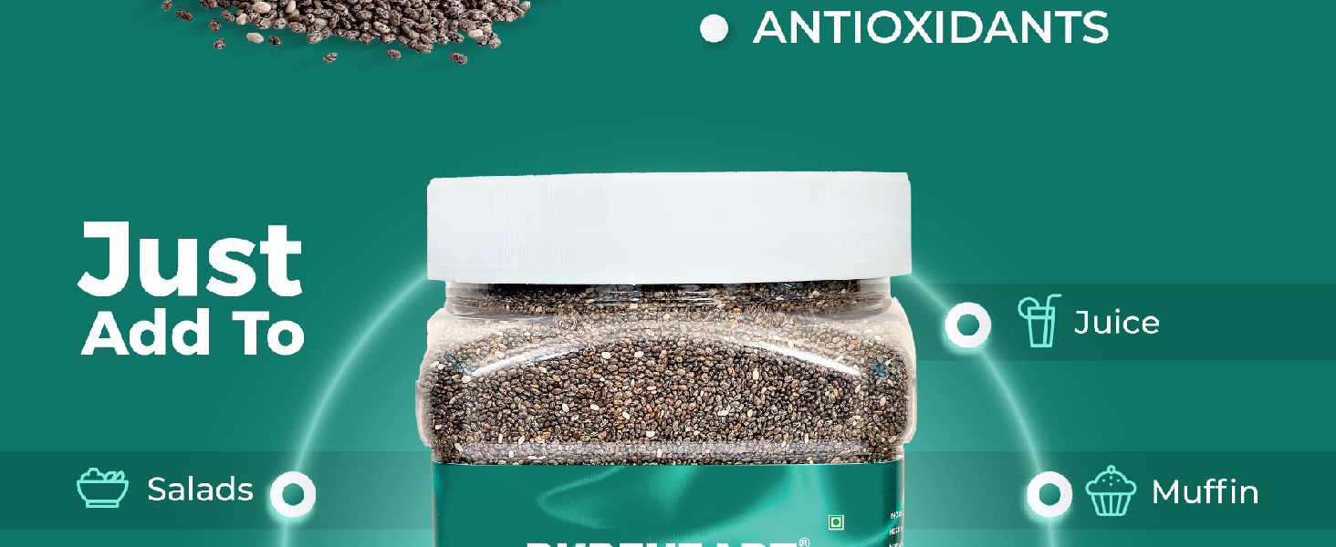 Pureheart Raw Chia Seeds 80 gm| Chia Seeds for Weight Management | Rich in Calcium, Protein, Fiber, Omega-3 and Antioxidant | Seeds for Eating | Diet Snack | Naturally Sourced